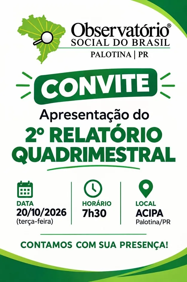 Observatório Social de Palotina apresenta relatório de prestação de contas em 20 de outubro
